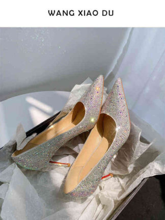 Купить Slippers girl pointed high-heeled shoes fairy style thin heel wedding single shoe lady summer Classics Fashion slippers dress BAVE