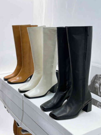 Купить Boots High end British style western Knight boots women's autumn and winter leather straight tube flat bottomed