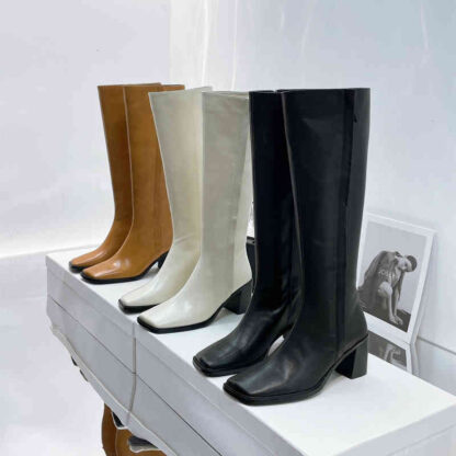 Купить Boots High end British style western Knight boots women's autumn and winter leather straight tube flat bottomed