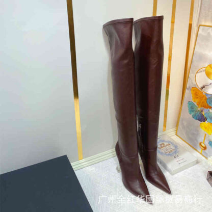 Купить Boots High end quality autumn and winter leather pointed high heels show thin tall tube elastic boots side zipper knee