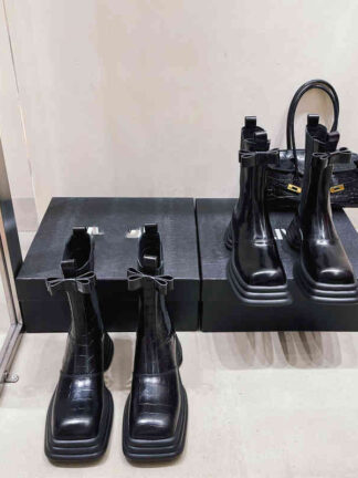 Купить Boots Martin boots women's style square head bow thick bottom Chelsea single heel versatile medium