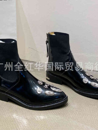 Купить Boots Martin boots autumn winter cow patent leather pointed thick heel short tube metal carved Western Cowboy