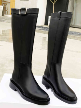Купить Boots winter high tube Knight boots women's flat bottom leather straight autumn and shoes are thin long
