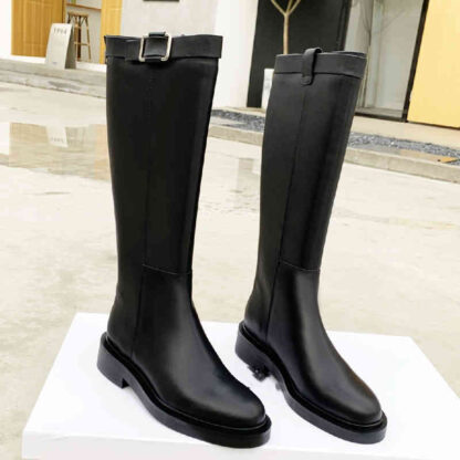 Купить Boots winter high tube Knight boots women's flat bottom leather straight autumn and shoes are thin long