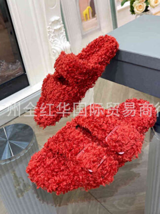 Купить Slippers High end wool shoes are fashionable to wear outside in autumn and winter. flat bottom net red curly lamb Doudou home