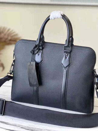 Купить Briefcases Men Designer Business genuine leather Bag Owhide Laptop Bags Zipper Letter Canvas Interior Slot Pocket Waterproof handbag 1YI8