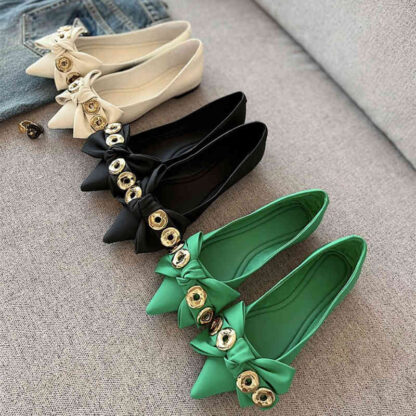 Купить Sandals Women's shoes spring soft green pointed shallow mouth fashion women's bow back wrapped flat sole