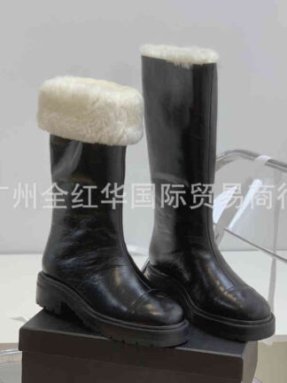 Купить Boots High end xiaoxiangfeng net red same black snow boots leather waterproof and anti-skid high tube cotton shoes versatile warm