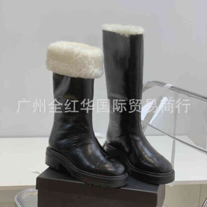 Купить Boots High end xiaoxiangfeng net red same black snow boots leather waterproof and anti-skid high tube cotton shoes versatile warm