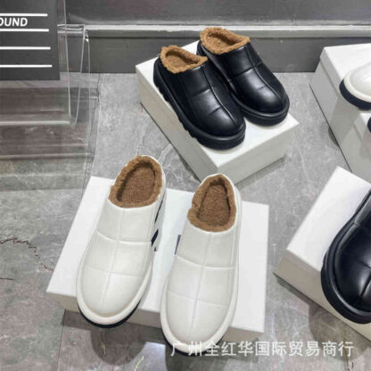 Купить Dress Shoes High end quality autumn and winter warm snow slipper xiaozhongchao brand rhombic checkered thick bottom one foot pedal half