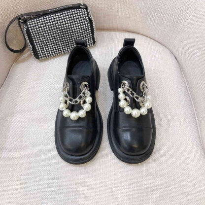 Купить Dress Shoes High end quality small fragrance Mary Jane women's shoes autumn pearl chain thick bottom cover foot single shoe fashion