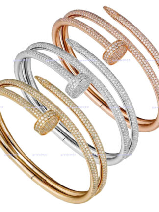 Купить Classic Women bangles Gold Silver Nail Bracelet Titanium Steel Cuff bangle nlay Diamond Bracelets Womens Mens Love Jewelry Gift with velvet bag Full CZ bangles