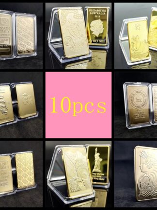 Купить 10pcs Non Magnetic Metal Craft Mint Bullion Bar Copy Bar Ornaments 24K Gold-Plated Decorations