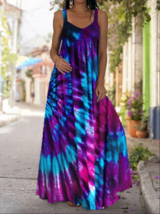 Купить Oversized Dress Women Tie-dye 3D print Long Maxi dress Summer bohemian strap off-shoulder Big Swing Party dresses Plus Size 5XL