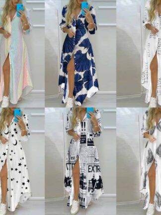 Купить Women's 2022 Spring And Summer New Trend Women Shirt Style Button Dress Fashion Print Sexy Long Loose Dress.