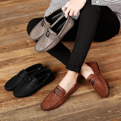 Купить Comfortable Loafers Shoes Pu Solid Slip On Flat Bottom Metal Buckle Decoration Is Firm Car Suture Is Light Classic Versatile HM305