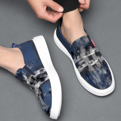 Купить Casual Loafers Men Shoes Canvas Plaid Stitching Flat Sole Comfortable Classic Lightweight Soft Sole Sports Anti Slip Versatile HM308