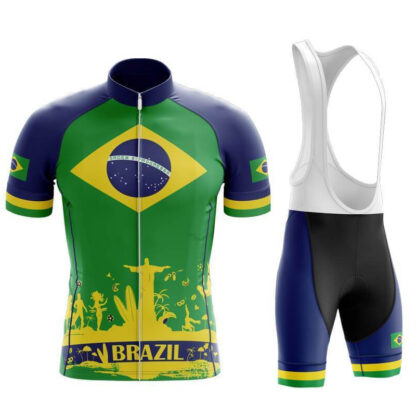 Купить 2022 Team Brazil Summer Black Cycling Short Sleeve Jersey And Bib Shorts Set