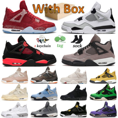 Купить With Box 4 Jumpman Jorden4s Mens Trainers Basketball Shoes Military Black Cat 4s Sports Off Sail New Bred White Womens University Blue Designers Sneakers Red Thunder