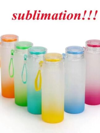 Купить Sublimation Water Bottle 500ml Frosted Glass Water Bottles gradient Blank Tumbler Drink ware Cups C0417Q