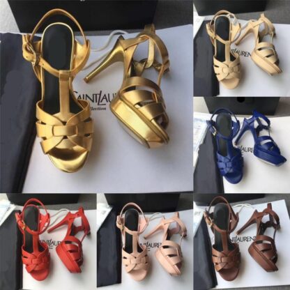 Купить Italy Designer luxury Tribute sandals summer Shoes 100mm High heels Sexy women's shoes Patent leather Solid cowhide gold-tone hardware sandal branded LOGO LettersSL