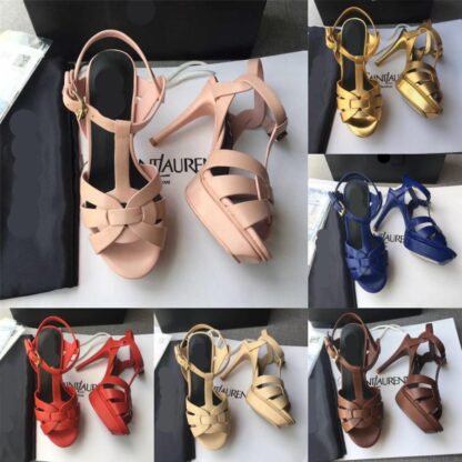 Купить Italy Designer luxury Tribute sandals summer Shoes 100mm High heels Sexy women's shoes Solid cowhide gold-tone hardware sandal branded LOGO LettersSL AAAD1888