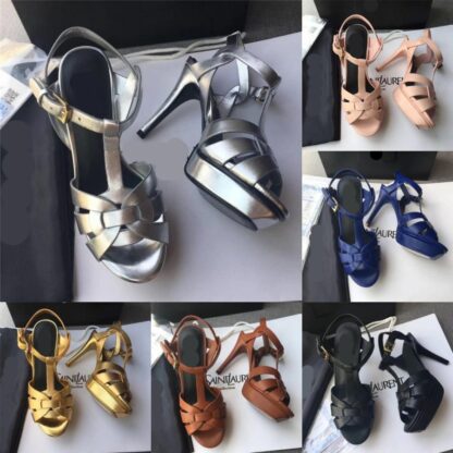 Купить Italy Designer luxury Tribute sandals summer Shoes 140mm High heels Sexy women's shoes Solid cowhide gold-tone hardware sandal branded LOGO LettersSL A1888