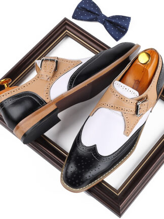 Купить Men PU Leather Shoes Low Heel Casual Dress Buckle Brogue Spring Fashion Comfortable Vintage Classic Male Casual AB615