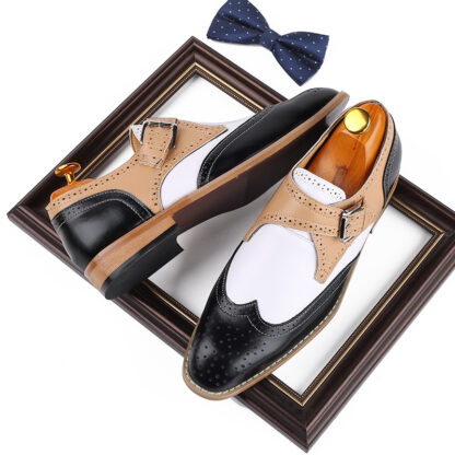 Купить Men PU Leather Shoes Low Heel Casual Dress Buckle Brogue Spring Fashion Comfortable Vintage Classic Male Casual AB615