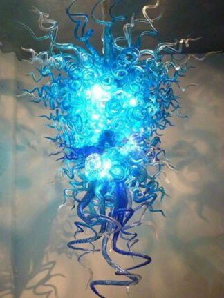 Купить Lamps Home Decorative Chandeliers Crystals Blue Color Long Shape Industrial Vintage Hanging Blown Glass LED Chain Pendant Light
