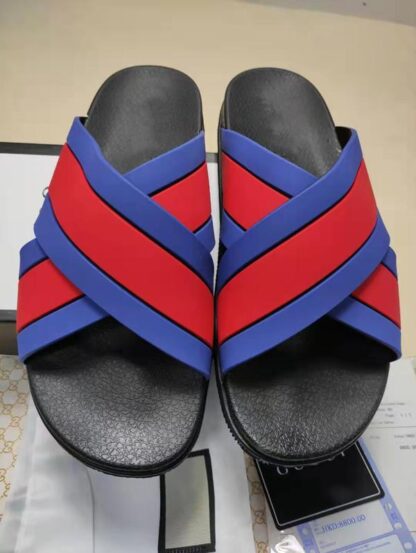 Купить 2022 5A-New Pattern Slippers designer Slippers Leather sandal Slides 2 Straps with Adjusted Gold Buckles Women and men Summer flip flops have box size 35-46