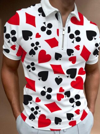 Купить New Fashion Polo Man Summer Shirts High Street Print Casual Short Sleeve Menswear Turn-down Collar Zipper Shirt XXXL