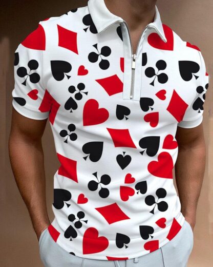 Купить New Fashion Polo Man Summer Shirts High Street Print Casual Short Sleeve Menswear Turn-down Collar Zipper Shirt XXXL