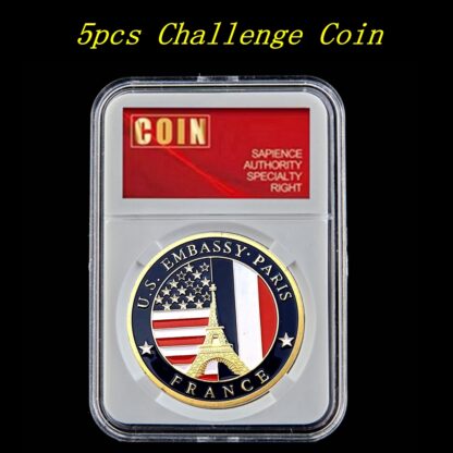 Купить 5pcs USA Department Of State Embassy Paris France Tower Craft Souvenir Collectible Coin With PCCB BOX