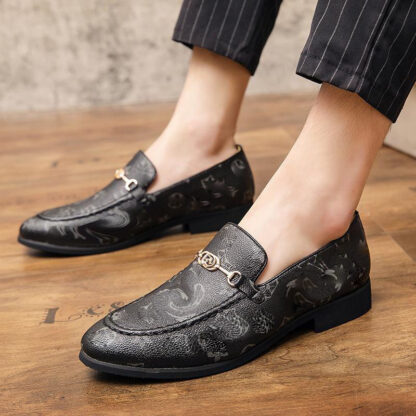 Купить Loafers Men Shoes Pu Leather Print Color Metal Slip on Round Head Flat Bottom Casual Business Chaussure Homeme DP238-1