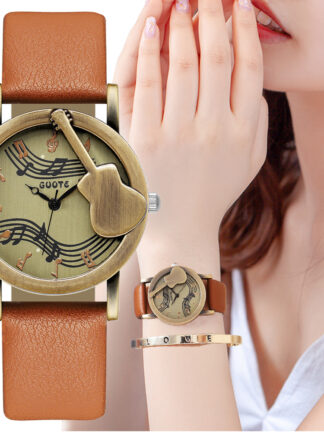 Купить Vintage Leather Ladies Fashion Quartz Watch Luxury Brand Simple Guitar Casual Reloj De Mujer Fashion Accessories