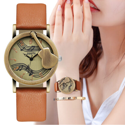 Купить Vintage Leather Ladies Fashion Quartz Watch Luxury Brand Simple Guitar Casual Reloj De Mujer Fashion Accessories