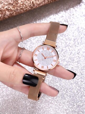 Купить Luxury Rose Gold Women's Mesh Magnet Buckle Watch Popular Fashion Gypsophila Roman Elegant Ladies Watch Women's Watch Clock Fashion Accessories