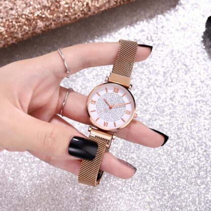 Купить Luxury Rose Gold Women's Mesh Magnet Buckle Watch Popular Fashion Gypsophila Roman Elegant Ladies Watch Women's Watch Clock Fashion Accessories