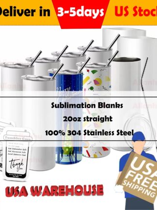 Купить Wholesale 20oz Sublimation Blanks Mugs Stainless Steel Straight Slim Water Bottle Tumblers DIY Cups With Plastic Straw And Lids