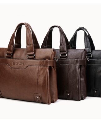 Купить Men's Bag Handbag for Men Briefcase Computer Bags Valise Document Attache Case Shoulder PU Brown Business Leisure Dropshipping