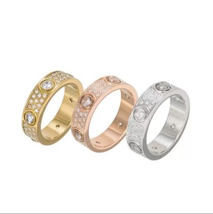 Купить Rose Gold Stainless Steel Crystal wedding Ring Woman Jewelry designer Love Rings Men Promise Titanium Ring For Female Women High quality Rings Width 5mm