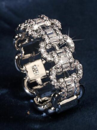 Купить Brand Diamond Women Wedding Chain Ring Gift New Vintage Jewelry Unique Women Fashion Real 925 Sterling Silver Princess Cut White Topaz CZ