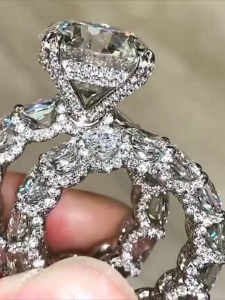 Купить Women Wedding Bridal Ring Luxury Jewelry 925 Sterling Silver Large Round Cut White Topaz CZ Diamond Couple Rings