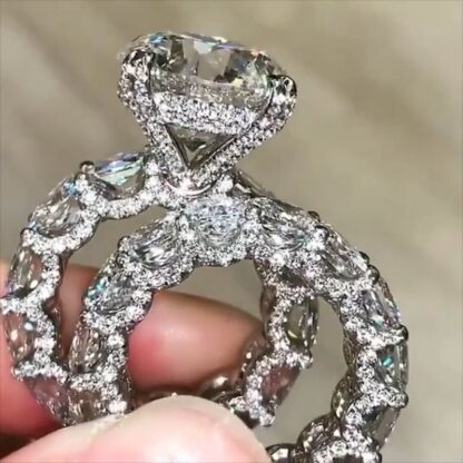 Купить Women Wedding Bridal Ring Luxury Jewelry 925 Sterling Silver Large Round Cut White Topaz CZ Diamond Couple Rings