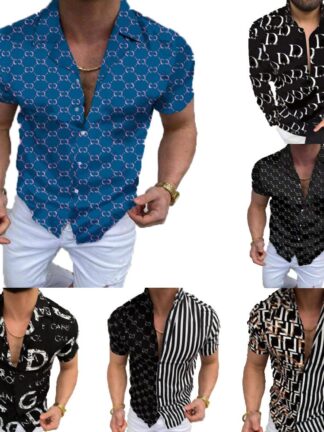 Купить Designer Mens Casual Shirts 3XL Fashion Print Short Sleeve Summer Hawaiian Shirt Slim Fit Man Clothes Chemise Cardigan Blouse Shirt