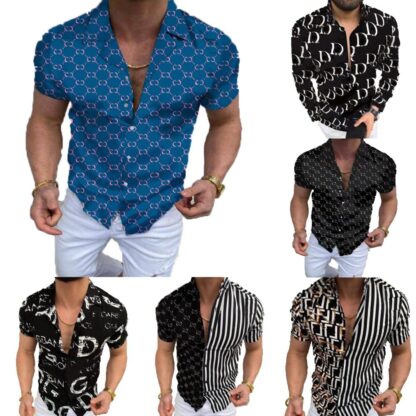 Купить Designer Mens Casual Shirts 3XL Fashion Print Short Sleeve Summer Hawaiian Shirt Slim Fit Man Clothes Chemise Cardigan Blouse Shirt