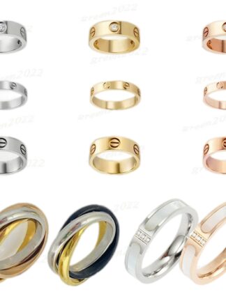 Купить Silver Gold Stainless Steel Crystal wedding Ring Woman Jewelry designer Love Rings Men Promise Titanium Three-Rings For Female Women Gift Engagement With bag D1027