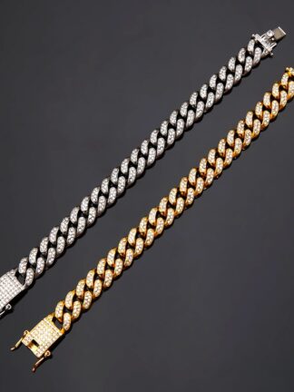 Купить Mens Hip Hop Gold tennis bracelet for men Silver Plated Cuban Link charm Chain Miami Bracelets Iced Out Diamond Fashion Jewlery
