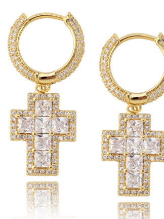 Купить Cross Dangle Earring for Men Women Hip Hop quare Stone Paved Bling Ice Out Fashion Jewelry Studs
